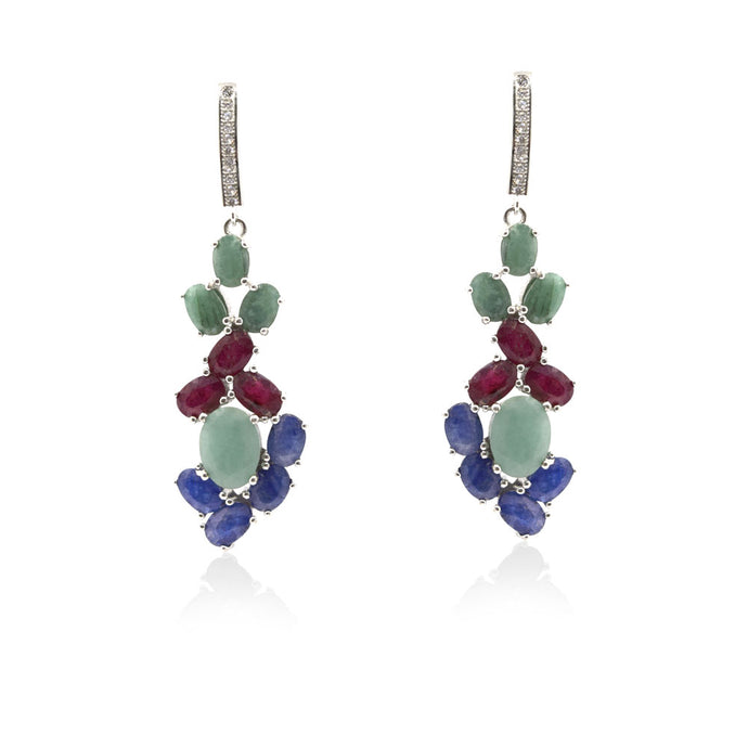 Multi Ruby, Emerald & Sapphire Earrings