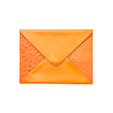 Orange Ostrich Embossed Envelope Clutch