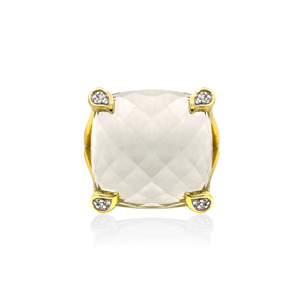 Green Amethyst Rose Stem Cocktail Ring in Yellow Gold