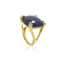 Blue Rose Stem Cocktail Ring in Yellow Gold