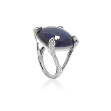 Blue Rose Stem Cocktail Ring in Silver