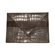 Gray Crocodile Embossed Clutch with Strap
