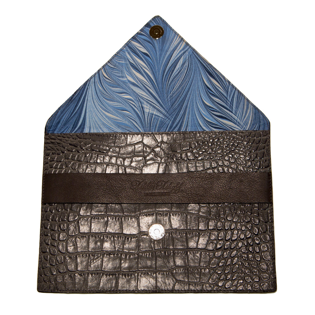 Gray Crocodile Embossed Clutch with Strap