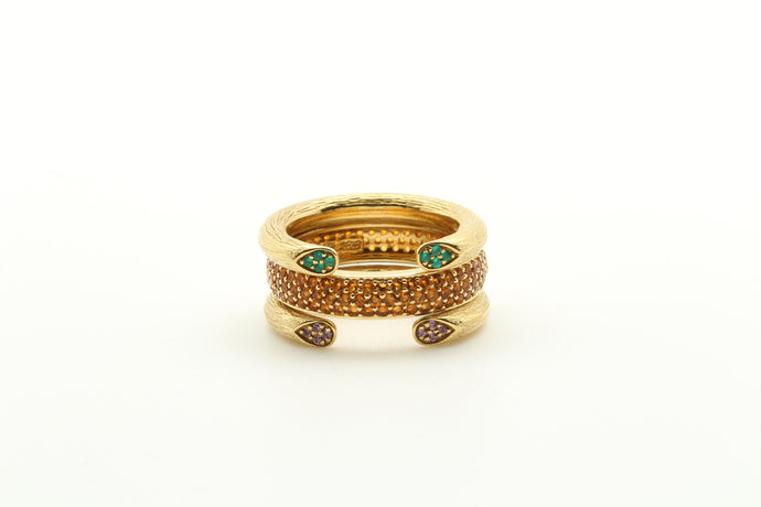 Open Peruvian Rose Stem Rings & Pave Band Stackable Ring