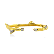 Peruvian Thorn Hinge Bracelet in Yellow Gold with White Stones