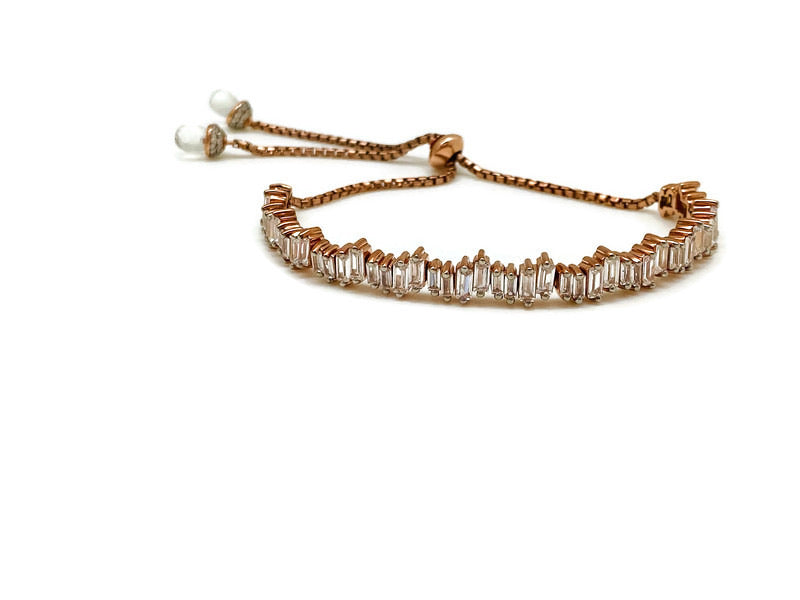 White Zircon Ice Toggle Bracelet in Rose Gold