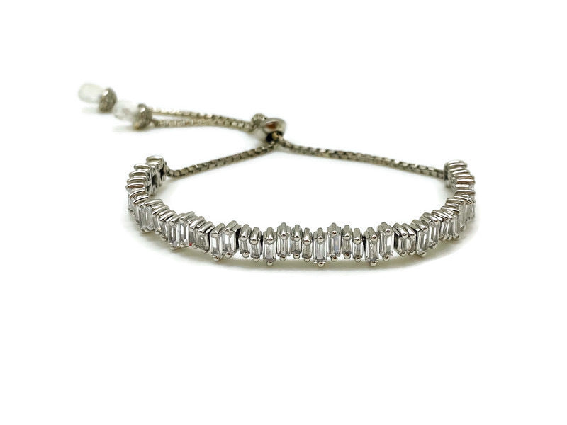 White Zircon Ice Toggle Bracelet in Silver