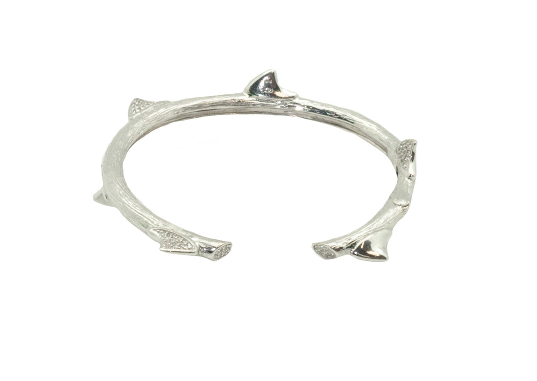 Peruvian Thorn Hinge Bracelet in Silver with White Stones